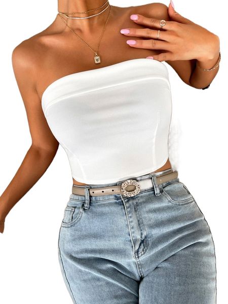 

zip back crop tube u3od#, White