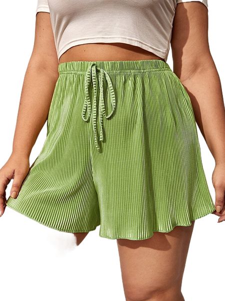 

plus tie waist lettuce trim shorts f3nd#, Black