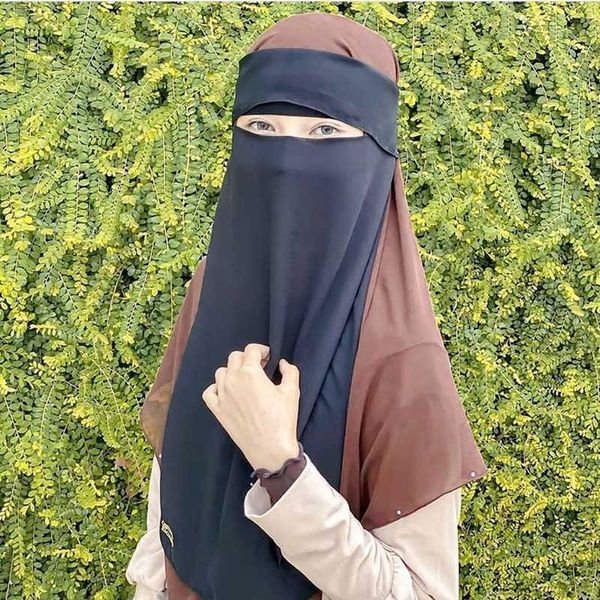 Abbigliamento etnico Singolo Strato Niqab Nero Hijab Velo Ramadan Islamico Musulmano Dubai Donne Burqa Sciarpa Arabo Preghiera Scialle Fascia Jalabiya Jilba