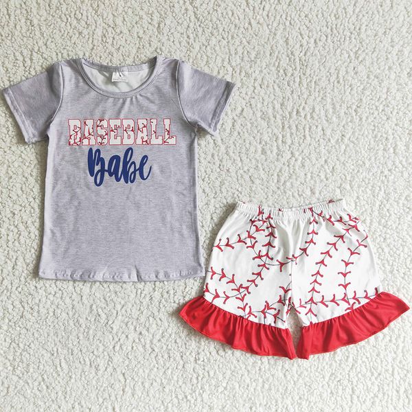 

new fashion kids designer clothes girls summer sets baseball print cute baby girl boutique clothes toddler children outfits short sleeve t-s, White