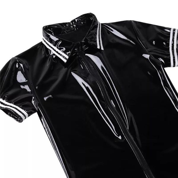 

men's g-strings plus size mens glossy pvc leather bodysuit erotic shaping latex casual coat male shiny metallic patent shirts sexi, Black;brown