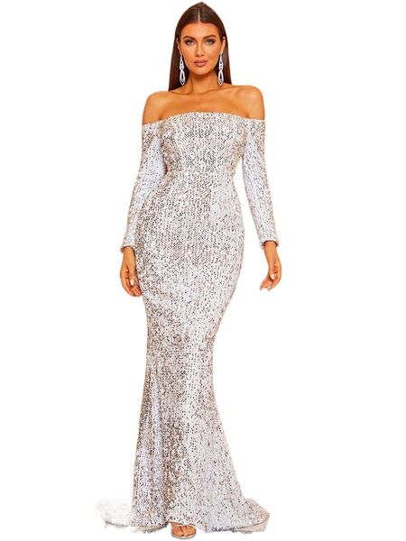 

missord off shoulder sequin fishtail prom dress q1zb#, Black;gray