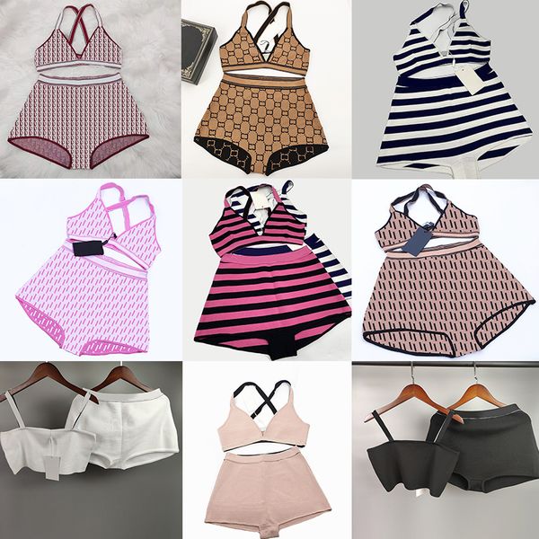 

stylish letter knitted swimsuit seaside cross strap beachwear textile women summer knitting elastic split bikini set