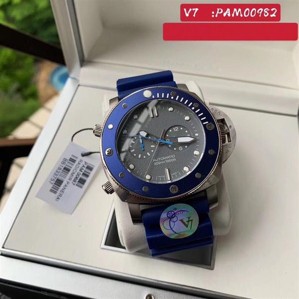 

super watches 011 v7 pam982 montre de luxe 47mm 316l metal case rotary blue ceramic watch ring rubber band smart watch202d296z, Slivery;brown
