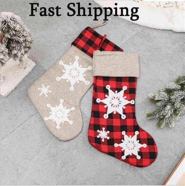 

xmas sock red grid christmas stocking decoration socks santa cluas candy gift stockings festival tree hanging pendant bag