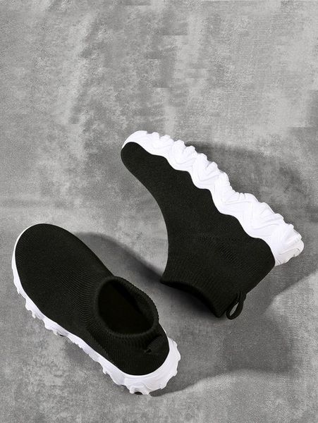 

kids knit detail slip on sock sneakers she, Black