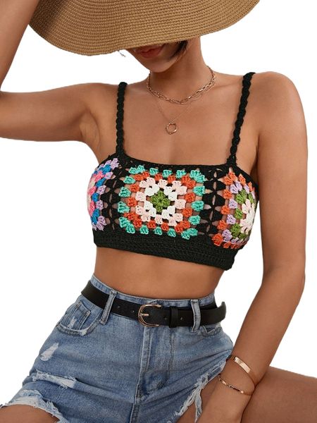 

floral pattern crochet cami g93l#, White