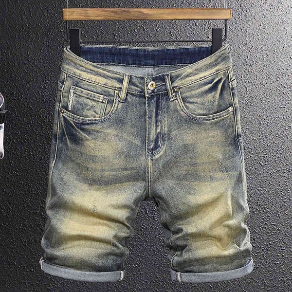 

men's jeans thin fashion brand slim fitting denim shorts men's used cat whisker pants handsome scratch elastic j9i9, Blue