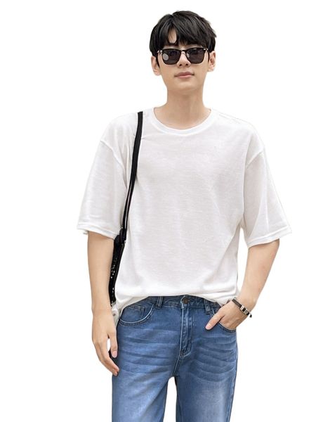 

men solid drop shoulder tee e9pi#, White;black