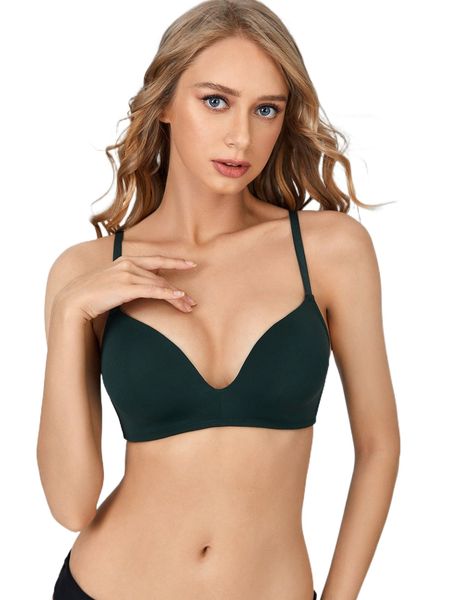 

solid wireless bralette 275r#, Black;red
