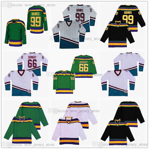 Movie Ducks Hockey 99 Adam Banks Trikot Slap All Stitched Grün Weiß Schwarz Farbe Away Atmungsaktiv Sport Sale Hohe Qualität