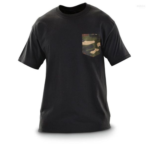 T-shirt da uomo Tasca mimetica T-shirt elegante da uomo Camicie casual militari Cotone pesante 2022 Estate Streetwear Nero Bianco Mild22
