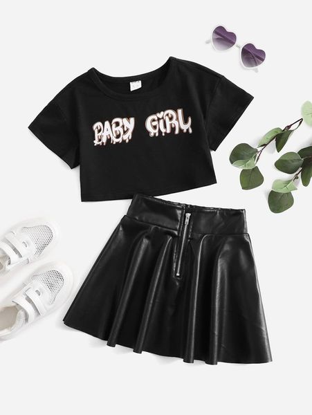 

toddler girls letter graphic tee & half zip skirt she, White