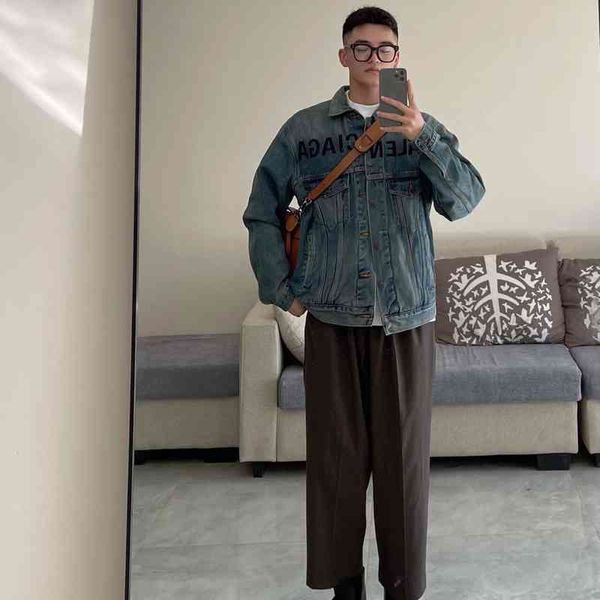 

c2zg 8c5b 2022 spring and summer new ins fashion high sense versatile thin loose casual denim jacket men and women, Black;brown
