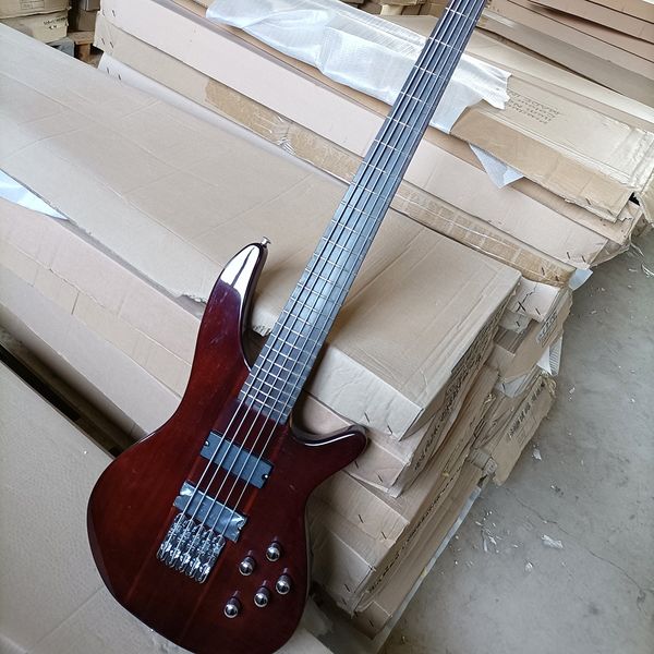 

5 strings wine red neck-thru-body electric bass guitar with active pickups rosewood fretboard