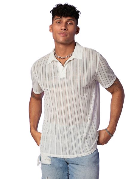 

men striped print polo shirt 53f5#, White;black
