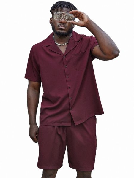 

extended sizes men pocket patched front shirt & shorts y0b0#, Gray