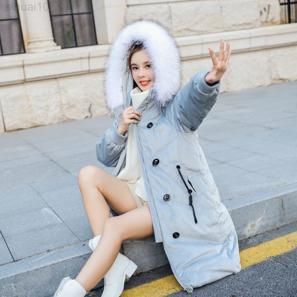 

new fashion luxury large fur collar medium-long down coat female thickening women's outerwear female jacket l220730, Black