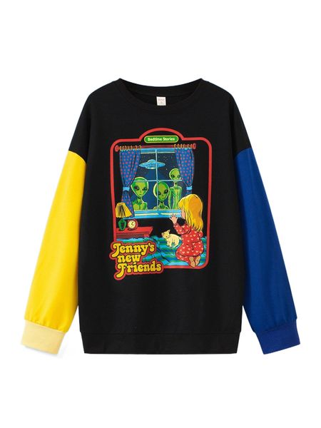

romwe x stevenrhodes colorblock figure letter graphic sweatshirt t7ak#, Black