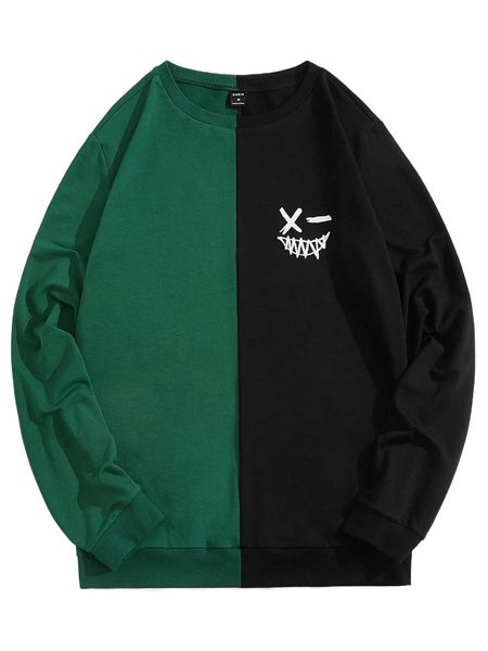 

men two tone cartoon graphic sweatshirt b7n2#, Black