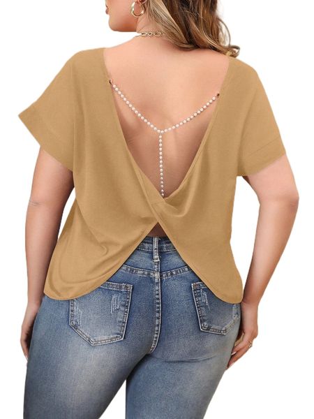 

plus pearl twist backless tee d4xo#, Black