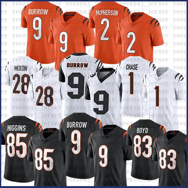 

1 ja'marr chase 9 joe burrow football jersey mixon tee higgins evan mcpherson logan wilson sam hubbard tyler boyd trey hendrickson daxt, Black;red