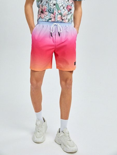 

men drawstring waist ombre patch detail shorts f7yy#, White;black