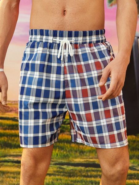 

romwe guys plaid knot shorts e4em#, White;black