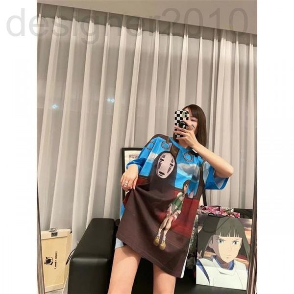 

women's t-shirt designer chaopai 22 early spring new animation series chihiro faceless man full print casual t-shirt loose short sleeve, White
