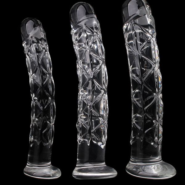 3 tamanho de cristal grande vidrador de vidro pênis realista pênis artificial g-spot estimular fêmeas masturbadas para mulheres