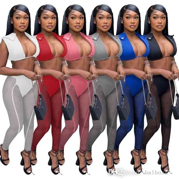 Sexy Sheer Yoga Hosen Set Designer Damen Trainingsanzüge Strand Mesh Zweiteilige Bikini Bademode Crop Top Outfits Frauen Kleidung