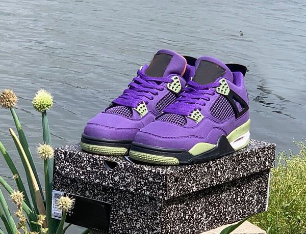 

4 canyon purple men basketball shoes 4s anthracite orange outdoor sports sneakers aq9129-500 with box