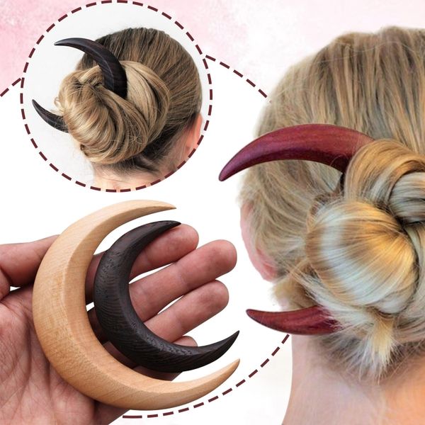 Hairpin de cabelo crescente esculpido Hairpin Hair palito Barretas de madeira Ferramenta de penteado de cabelos para uso diário de eventos formais
