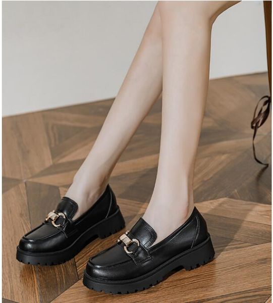

sweet lolita mary jane shoes women's solid loafers2022 casual spring slip on round toe platform low heel flats size: eu35-43, Black