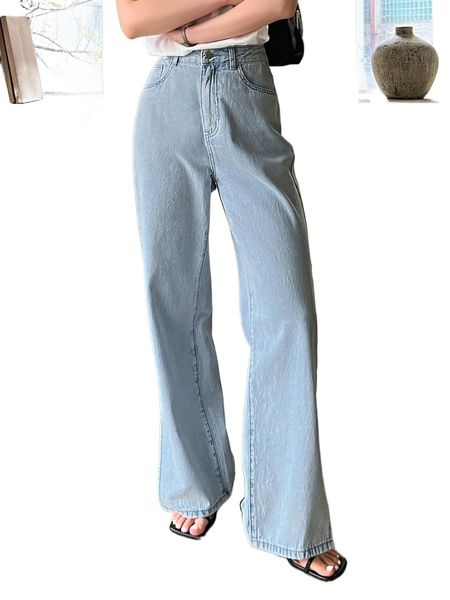 

dazy-less split hem slant pockets jeans y5at#, Blue