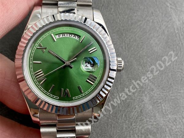 

zr factory 41mm watch automatic mechanical asia 2813 movement green dial stainless steel sapphire mens silver bracelect wristwatch, Slivery;brown