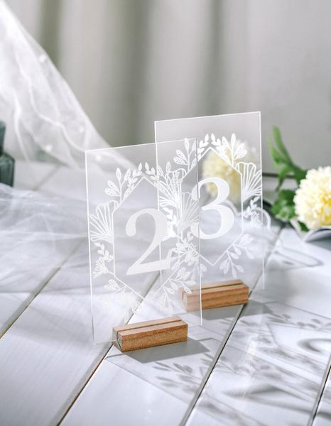 Decorazione per feste Numero del tavolo di nozze con supporto Numeri in acrilico trasparente Segno in plexiglass Decorazione moderna geometricaParty