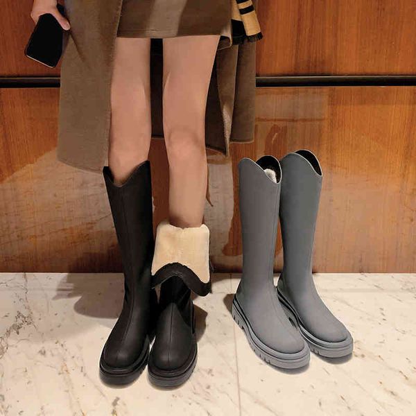 

boots smoke grey simple round head back zipper boots plush thickened snow winter knight women igsl, Black