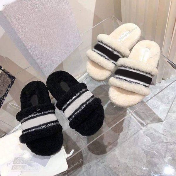 

luxury slide designer fashion women wool slipper warm comfort slippers womens slipper shoes autumn winter slides scuffs sandal, Black