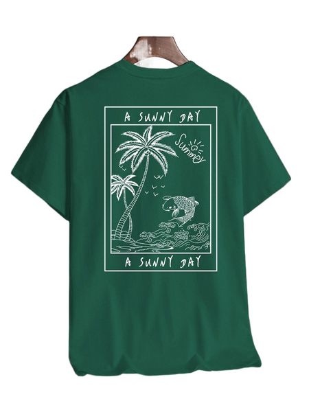 

men coconut tree & letter graphic tee e6pn#, White;black