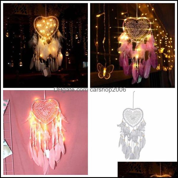 Articoli di novità Decorazioni per la casa Giardino Ll Creativo Hollow Love Dream Catchers Lampeggiante Due anelli Catcher Lanterna Ornamenti Nordi Dhytb