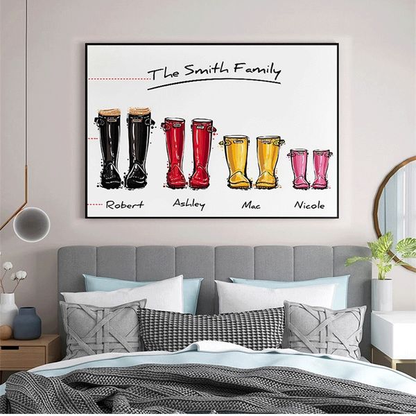 Stivale di gomma Immagini a parete per soggiorno Stampa personalizzata per famiglie Regalo Personalizzato Wellies Wall Art Canvas Painting 220623