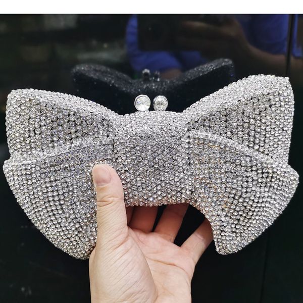 Luxus Neuheit Bogen Kupplung Kristall Abend Taschen Silber Bowknot strass Frauen Handtaschen Hochzeit Party Geldbörse SM95 220527