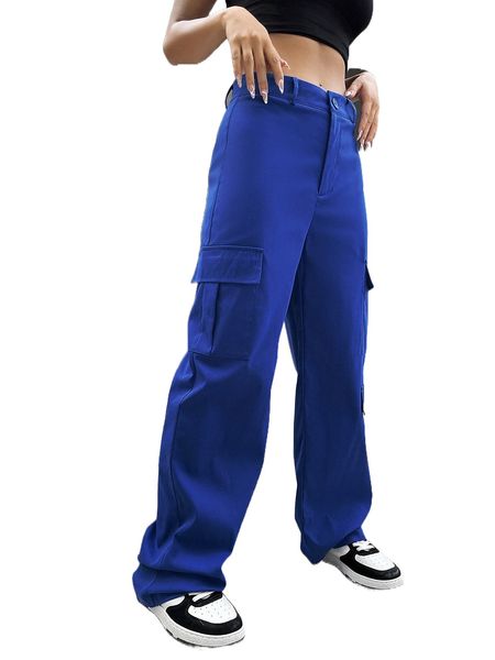 

flap pocket side cargo pants n7et#, Black;white