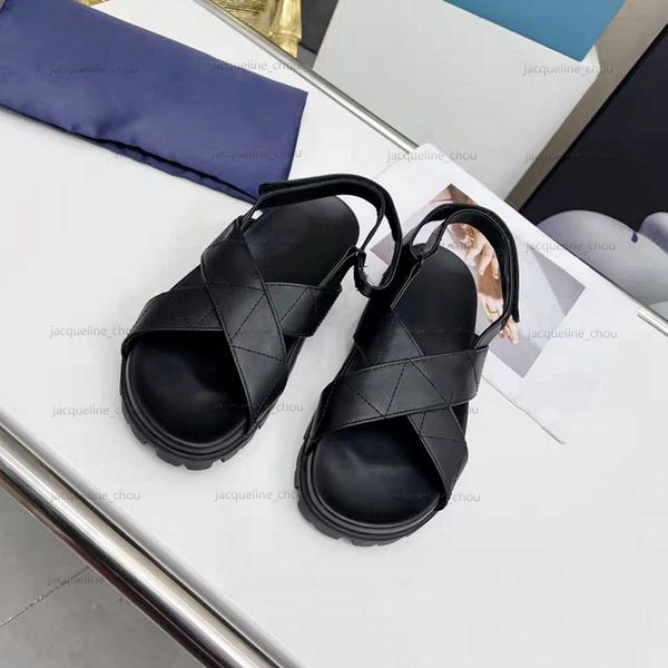 Sandálias femininas de couro real 5cm plataforma de salto calcanhão designer de sapatos sandálias de verão tanque de sandália de tornozelo de tornozelo preto branco com caixa