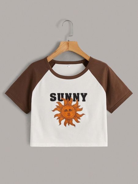 

sun & letter graphic contrast raglan sleeve tee b7fu#, White