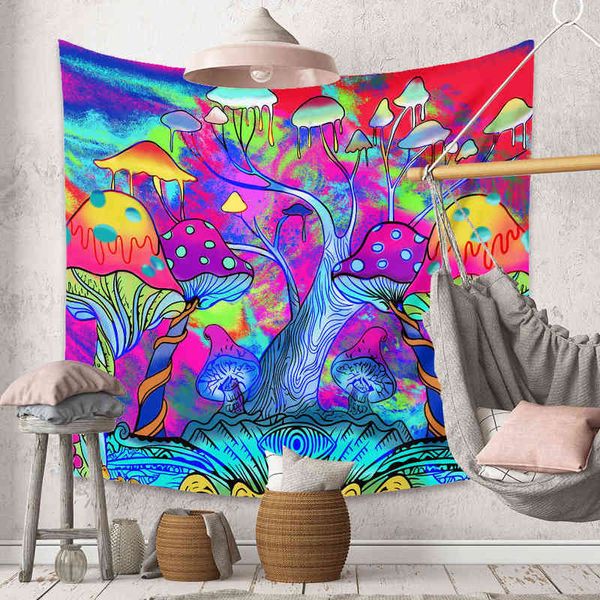 Bunter Pilz-Wandteppich, psychedelischer Baum des Lebens, Wandbehang, Hippie-Boho-Dekor, Kunst, Wandteppich, ästhetische Wohnheim-Schlafzimmer-Dekoration, J220804