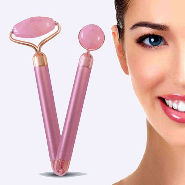 2 in 1 Set Beauty Bar Jade Stein Gesichts Roller Gesicht Vibration Hautpflege Massagegerät Schlank Hebe Werkzeug Maschine220429