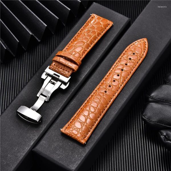 Watch Bands Krokodilmuster Luxus -Design Lederriemen mit Edelstahl Automatischer Schnalle Männer Uhrenband 18mm 20mm 22 mm 24mm Hele22