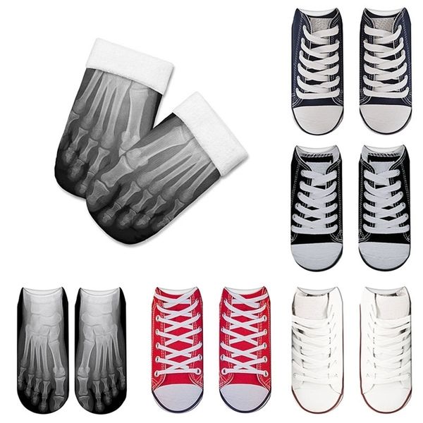 Sapatos de lona de caixa de moda New Sapas de cleleto impressa 3D Meias de algodão de algodão Skull Foot Low Cut Funny Socks for Women 5ZJQ-ZWS27 T200916